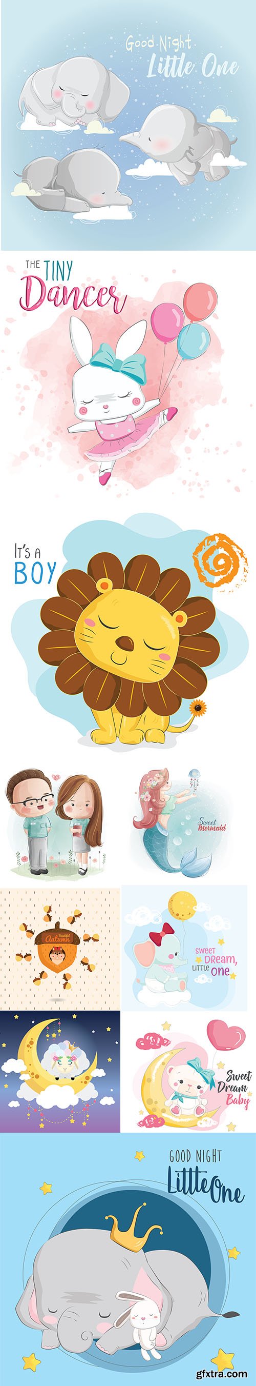 Happy Cute Little Animals Vector Illustration Set Vol 5