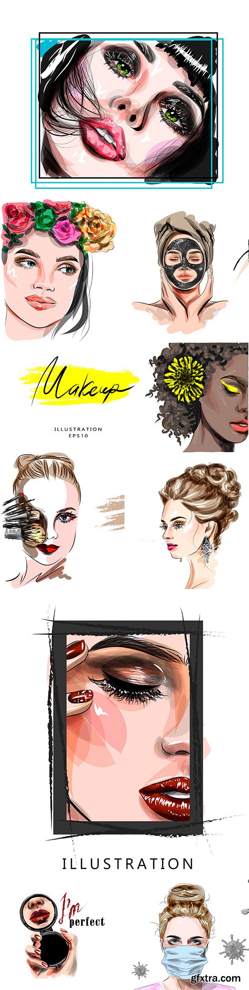 Fashion girl face with bright makeup illustration
Fashion girl face with bright makeup illustration