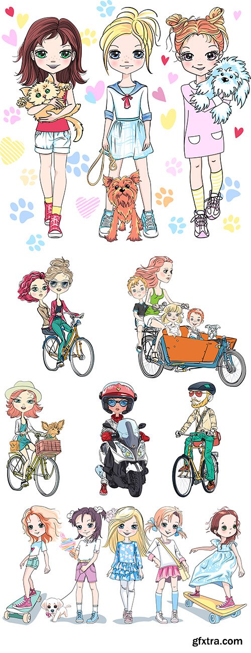 Girl babies and people on a bike illustration
Girl babies and people on a bike illustration