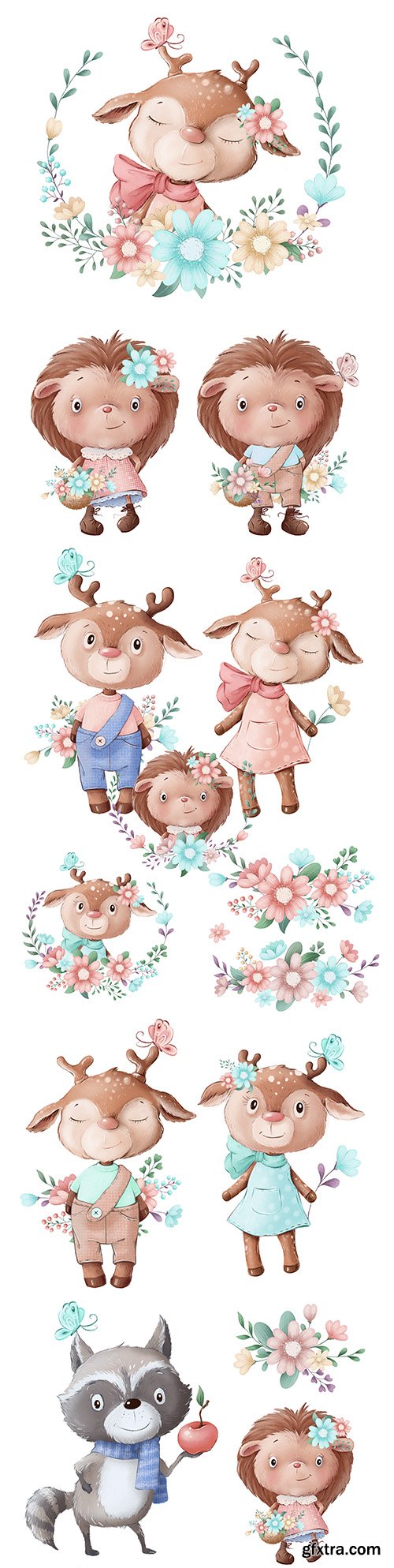 Little hedgehog and deer in wreath flowers nice illustrations
Little hedgehog and deer in wreath flowers nice illustrations