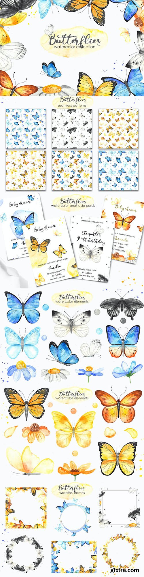Watercolor Butterflies. Clipart, cards, frames Watercolor Butterflies. Clipart, cards, frames