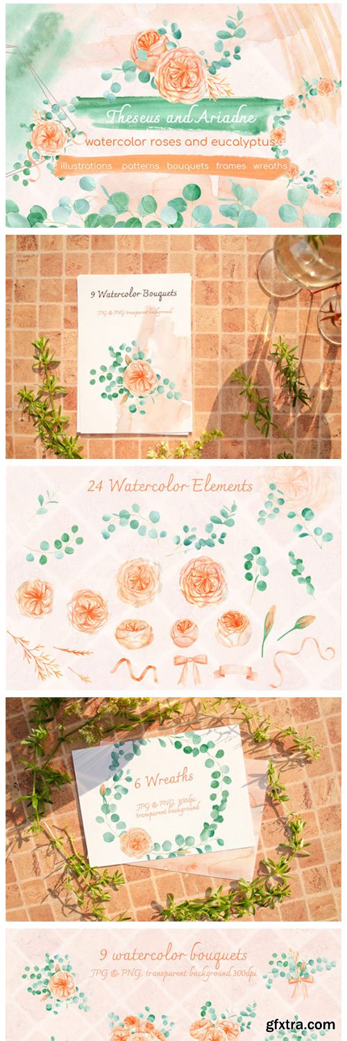Watercolor Eucalyptus and Peach Floral 3962835