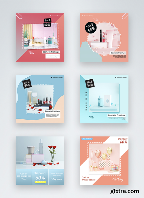 cosmetic sale discount social media post set cosmetic sale discount social media post set