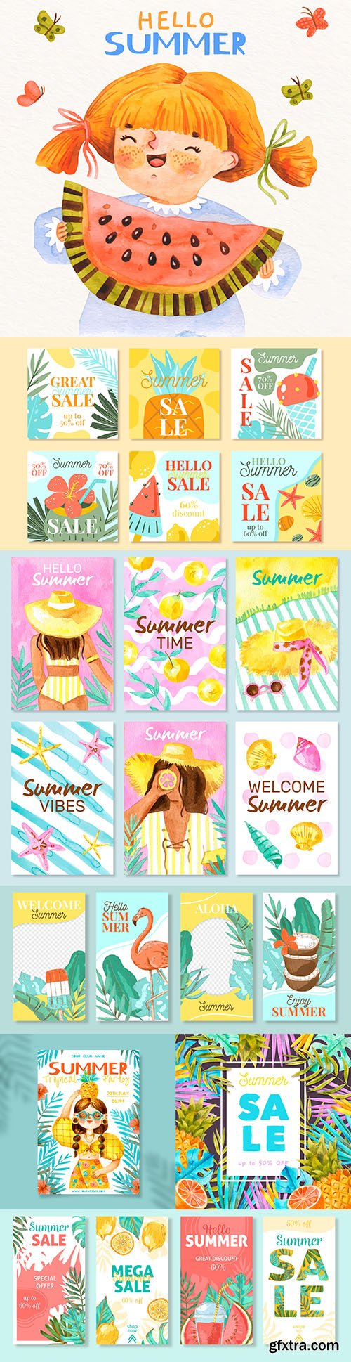 Hello summer sale and party template poster watercolor
Hello summer sale and party template poster watercolor