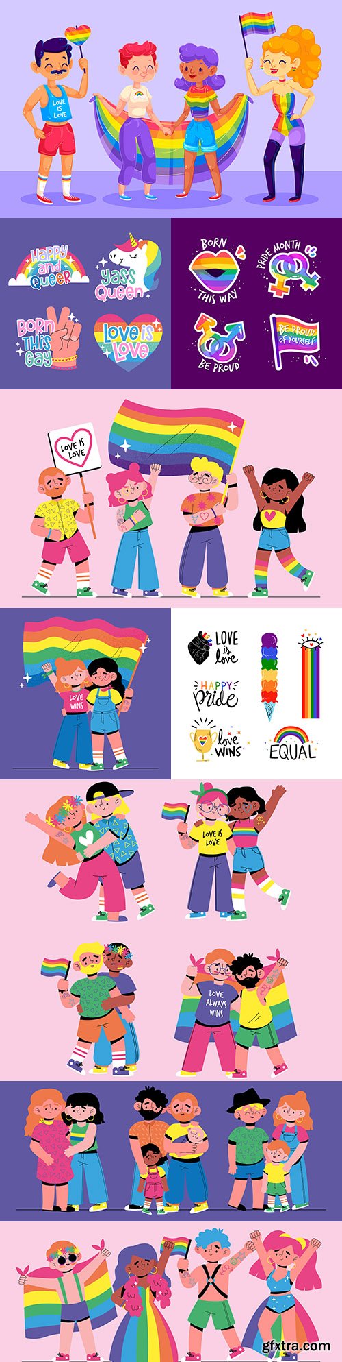 Pride day people celebrate together flat illustrations
Pride day people celebrate together flat illustrations