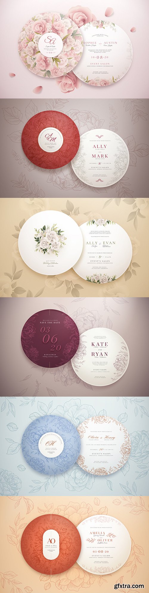 Elegant round template wedding invitation collection
Elegant round template wedding invitation collection