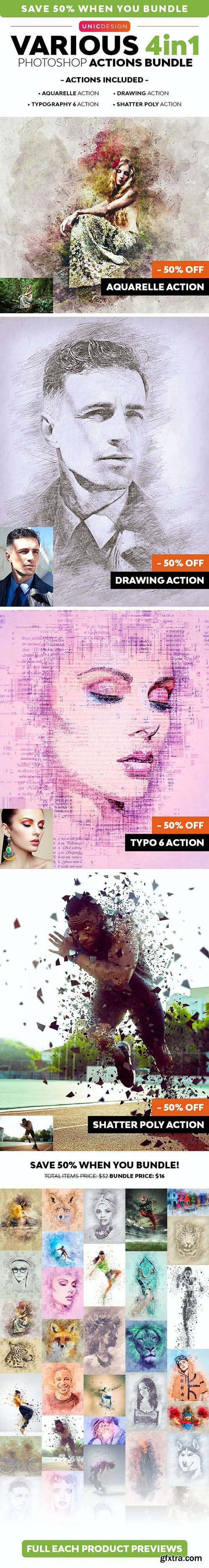 GraphicRiver - Various 4in1 Photoshop Actions Bundle 26390058