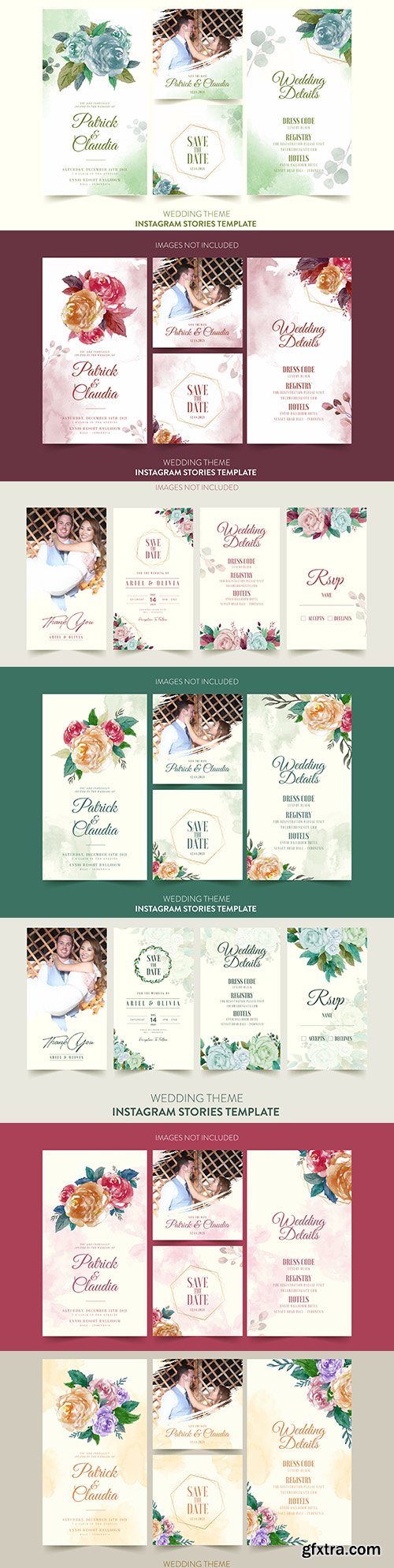 Instagram story wedding invitation with watercolor flowers and leaves
