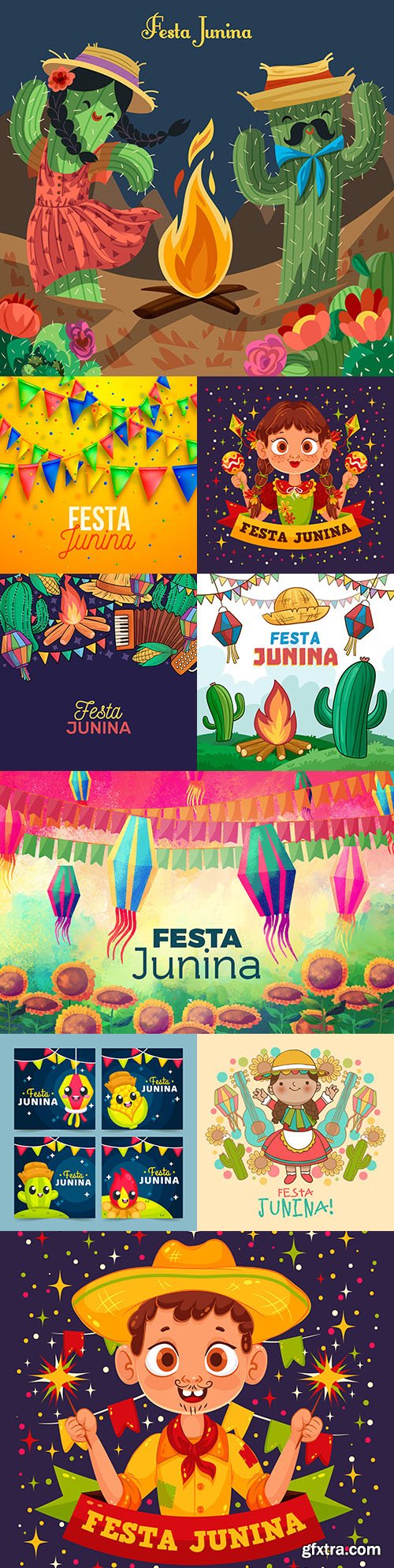 Festa Junina celebration drawn illustrations backgrounds

