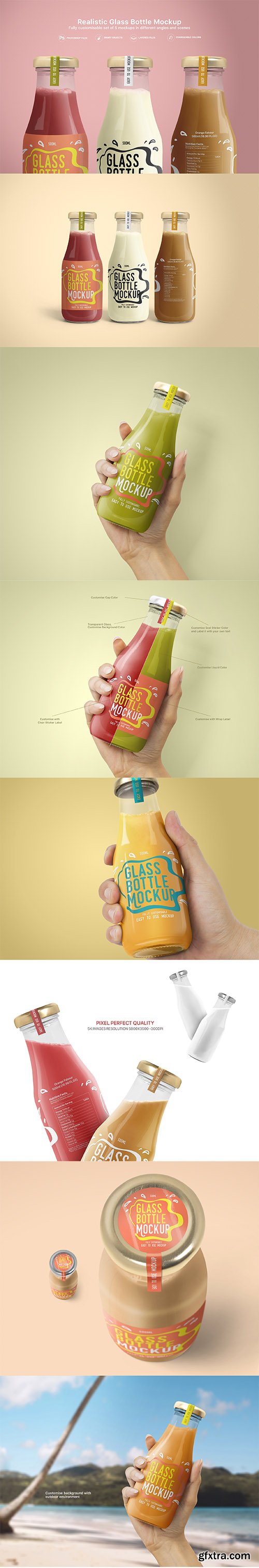 Realistic Glass Bottle Mockups Realistic Glass Bottle Mockups