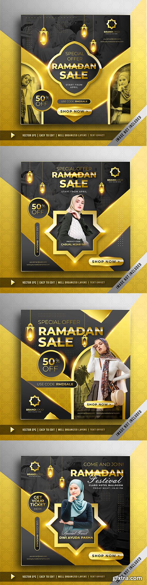 Luxury gold Ramadan sale square banner promo template
