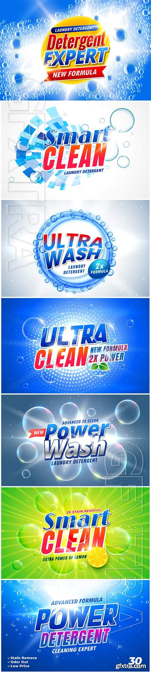 Vector posters of cleaning products in vector, washing powders Vector posters of cleaning products in vector, washing powders