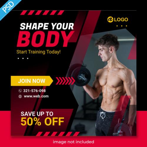 Gym Fitness For Social Media Instagram Post Banner Template Premium Premium PSD