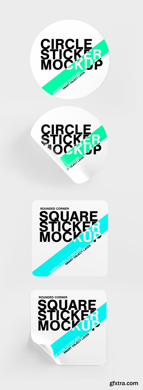Mock Up of Circle and Rounded Corner Square Stickers 335054435