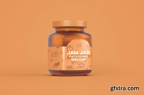 CreativeMarket - Glass Jam Jar Packaging Mockup 4321463