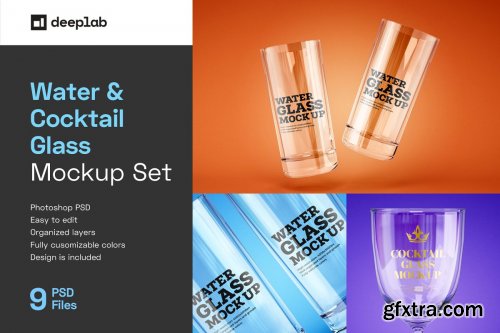 CreativeMarket - Water and Cocktail Glass Mockup Set 4774238