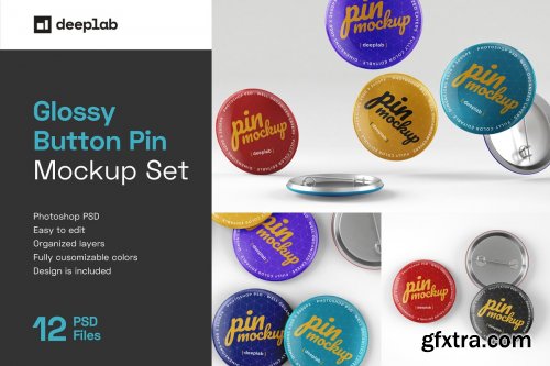 CreativeMarket - Glossy Button Pin Mockup Set 4489316