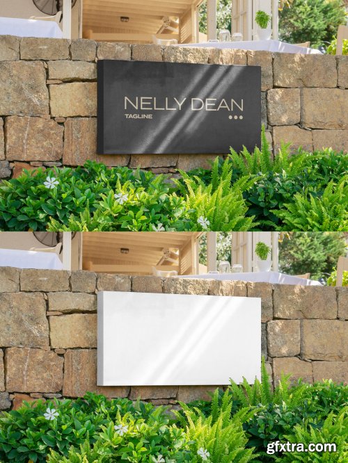 Rectangular Outdoor Entrance Sign Logo Mockup on Wall 339620439