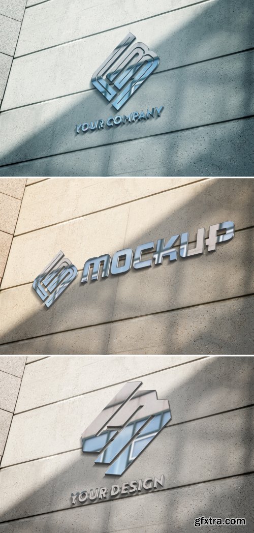 Reflecting Metallic Logo on Building Facade Mockup 343975549