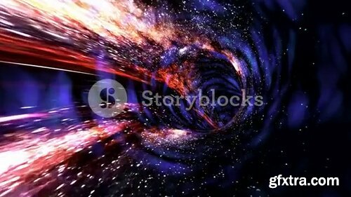 Videoblocks - Loop animation with wormhole interstellar travel through a blue force field on a grid with galaxies and stars | Video Loops