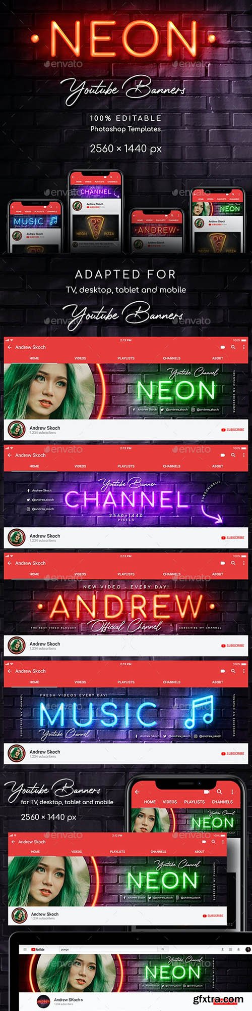 GraphicRiver - Neon YouTube Channel Art 26303437