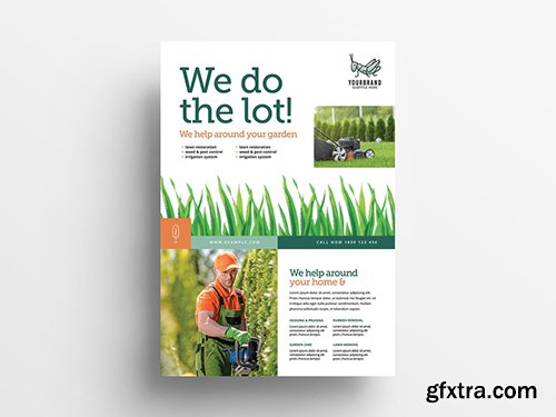 Gardening Service Flyer Layout with Grass Illustrations 341482251