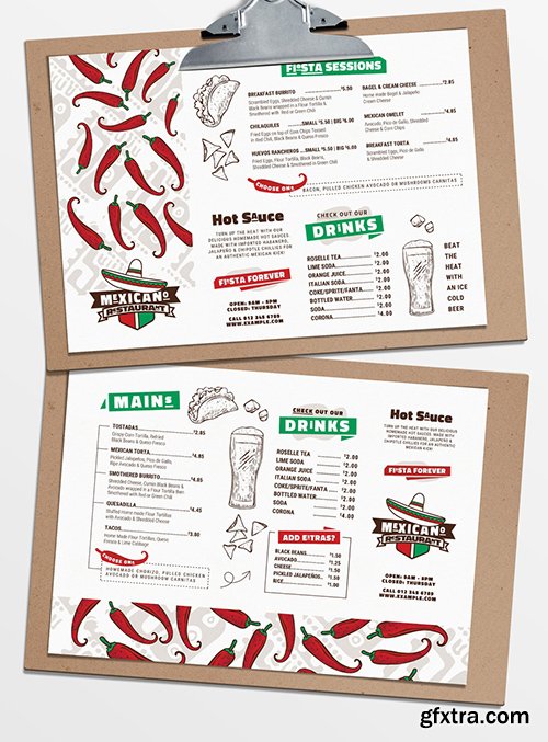 Mexican Restaurant Menu Layout with Chile Illustrations 343578372