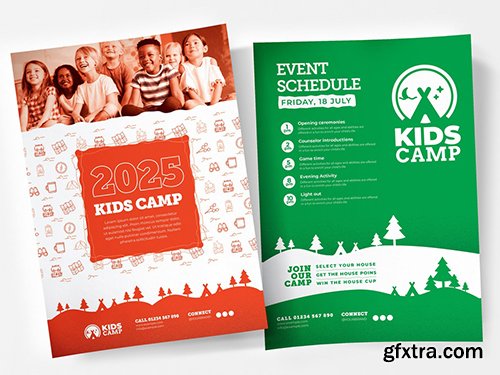 Kids Camping Poster Layout with Outdoor Activity Icons 342115112