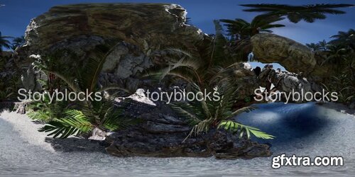 Videoblocks - VR 360 cave paradise blue sea and sky. paradise on beach tropical island | Footage