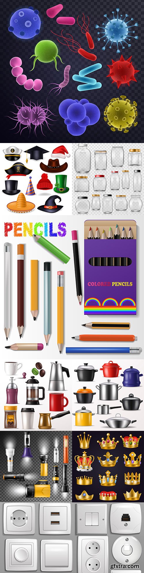 Kitchen utensils and design items realistic illustrations
