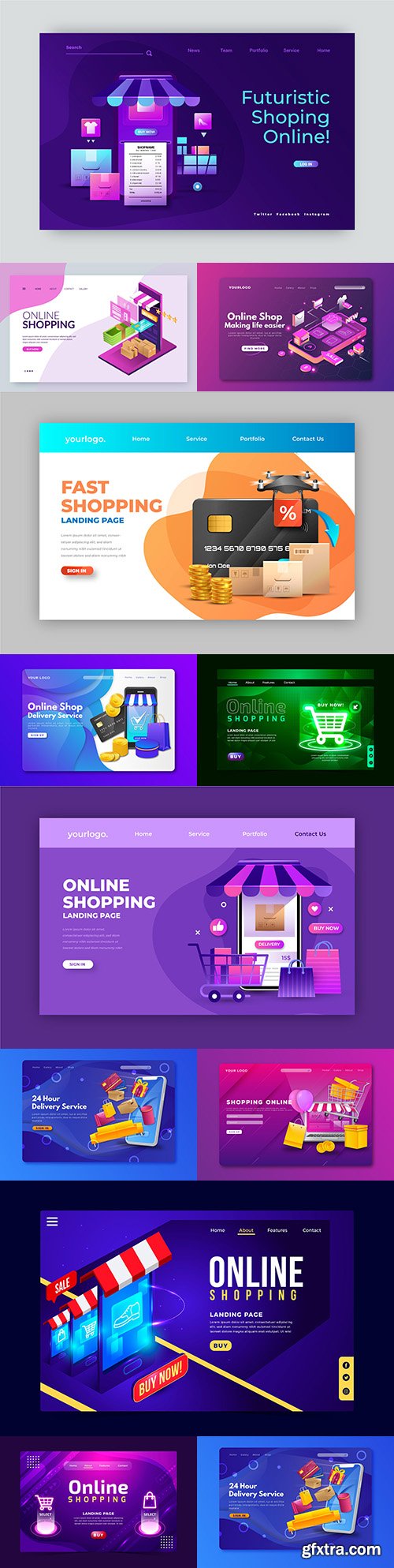 Online shopping realistic landing page design
