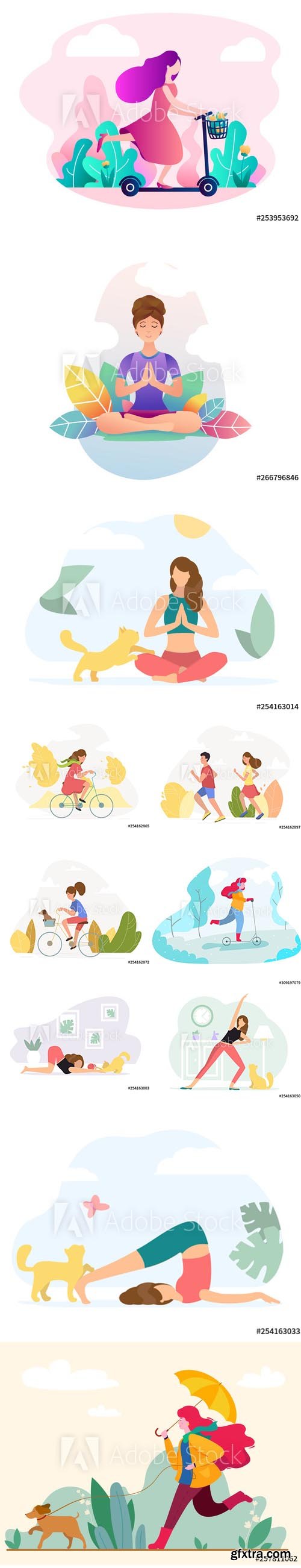 People doing sport Vector Illustration Set