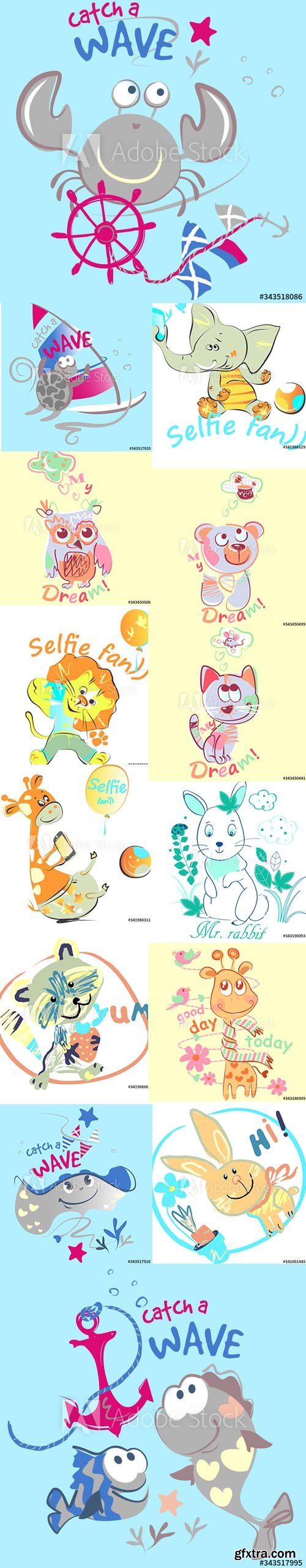 Hand painted cute cartoon animals