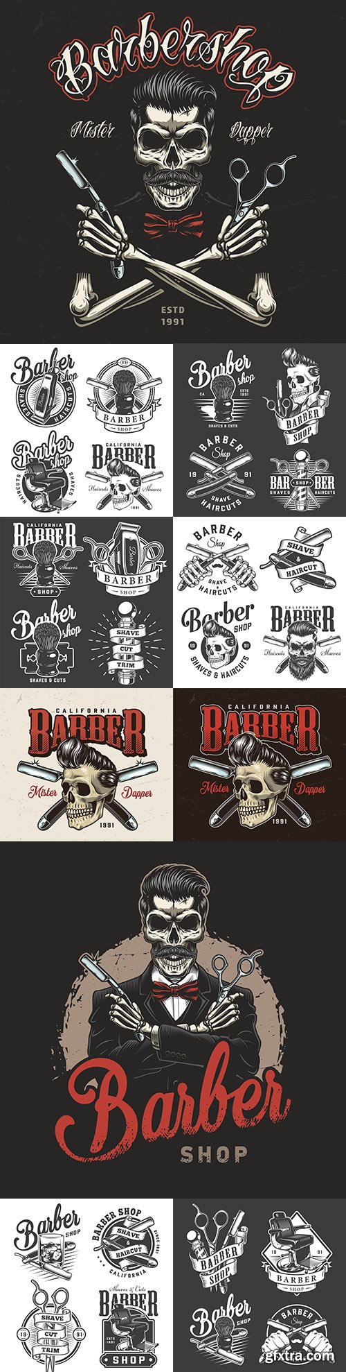 Vintage monochrome design labels for men 's barbershop 
