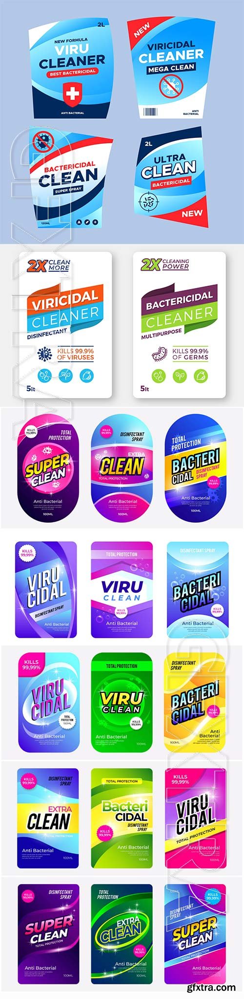Viricidal and bactericidal cleaner labels pack