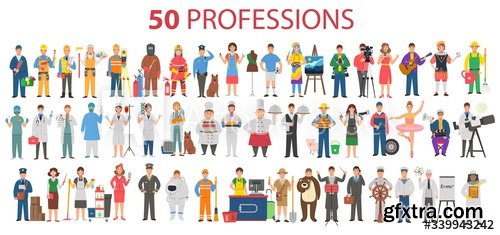 Big set of professions in cartoon flat style for children