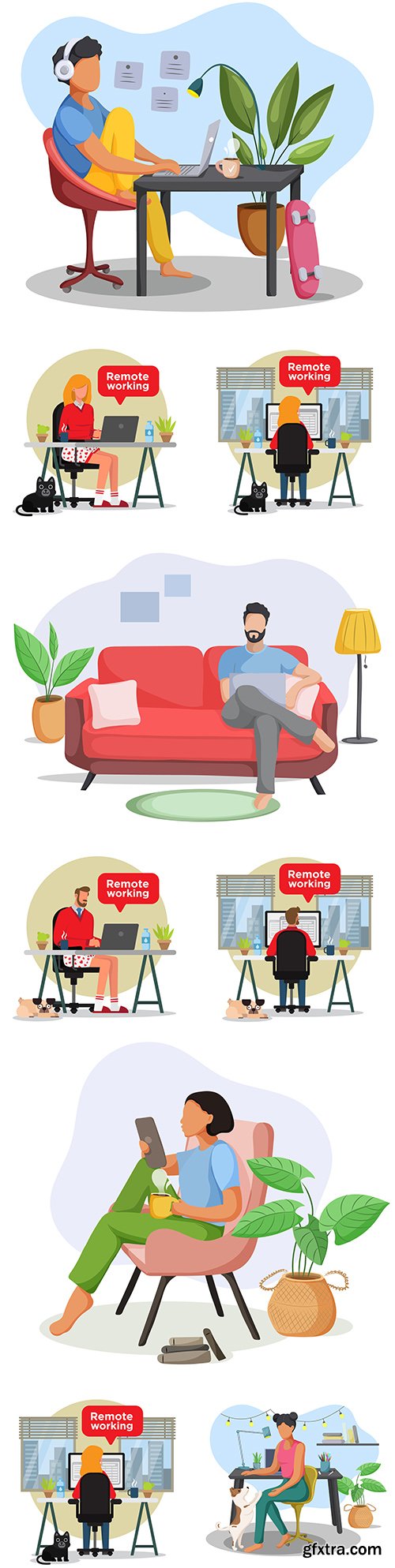 Stay at home work on couch and illustration table
