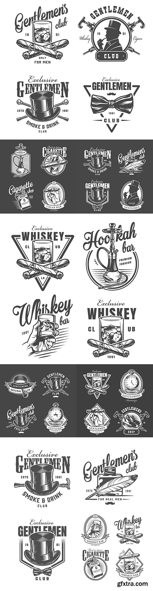Vintage monochrome design gentleman club labels
