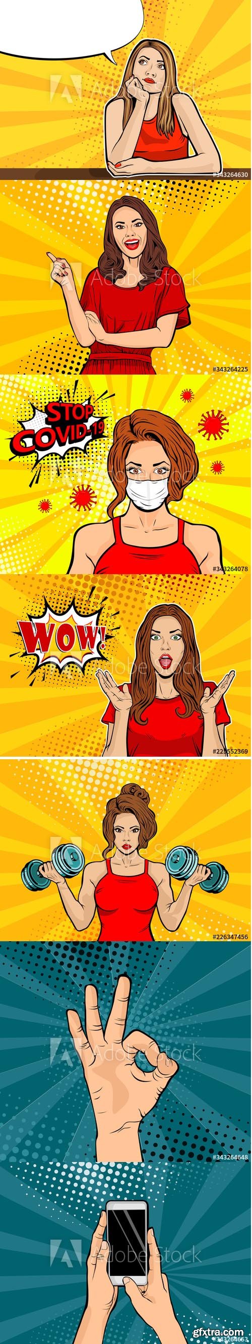 Pop art style illustrations set