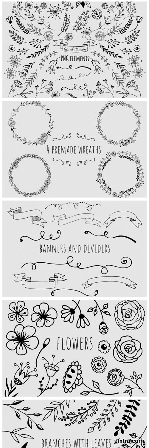 Black Florals Set. Hand Drawn Doodles 4050324 Black Florals Set. Hand Drawn Doodles 4050324