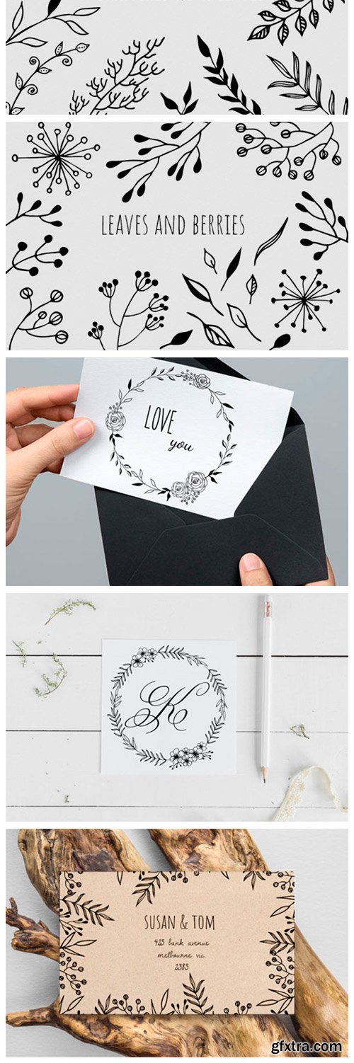 Black Florals Set. Hand Drawn Doodles 4050324 Black Florals Set. Hand Drawn Doodles 4050324