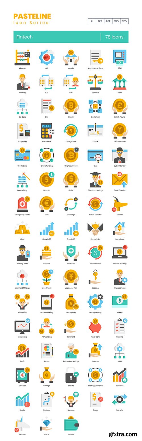 78 Fintech Icons | Pasteline Series