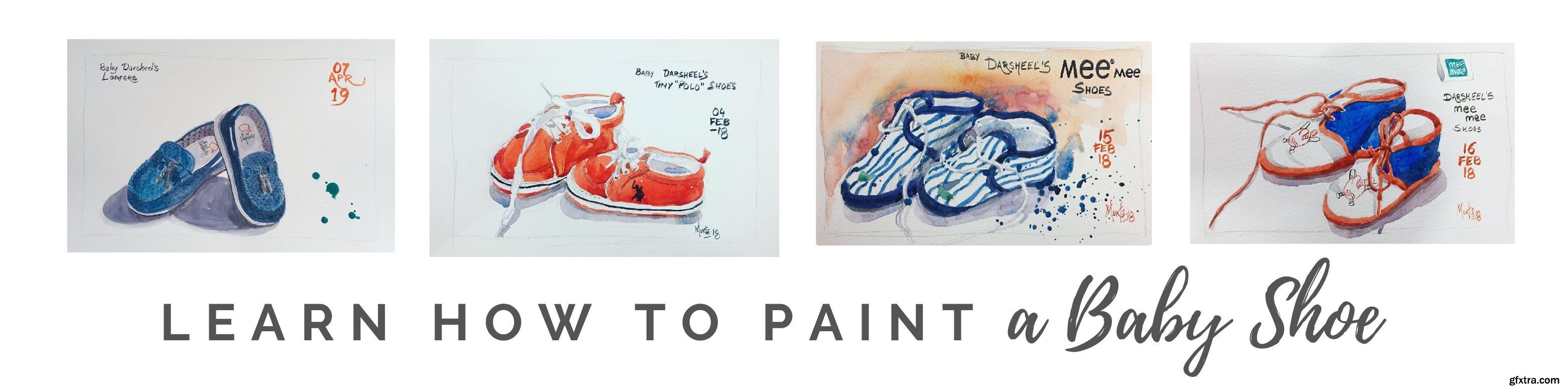 Watercolor Illustration Learn how to paint a baby shoe in Watercolors