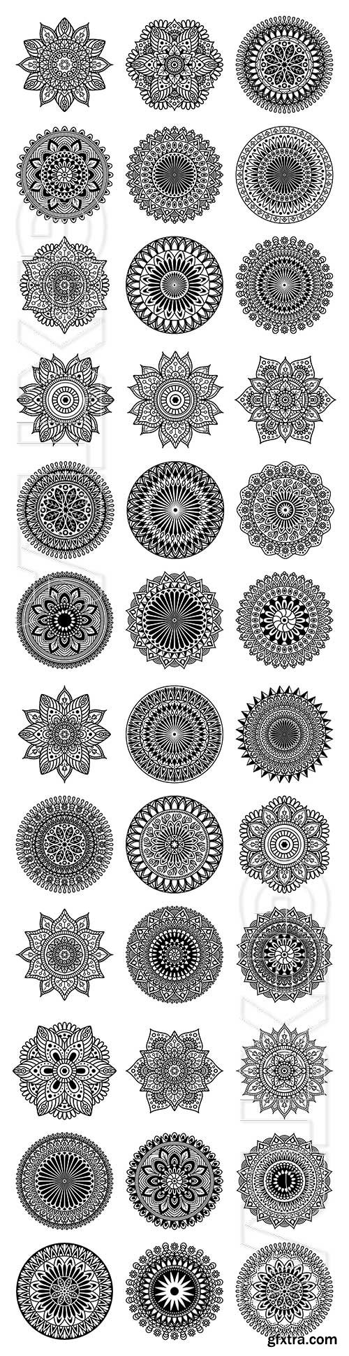 Set of mandala shape on white background, vector illustration