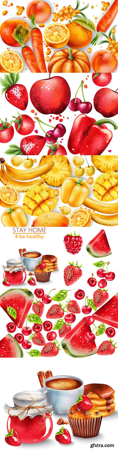 Composition of summer berries and fruits by colors
