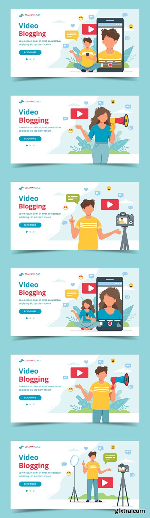 Video blogger recording video from camera and light
