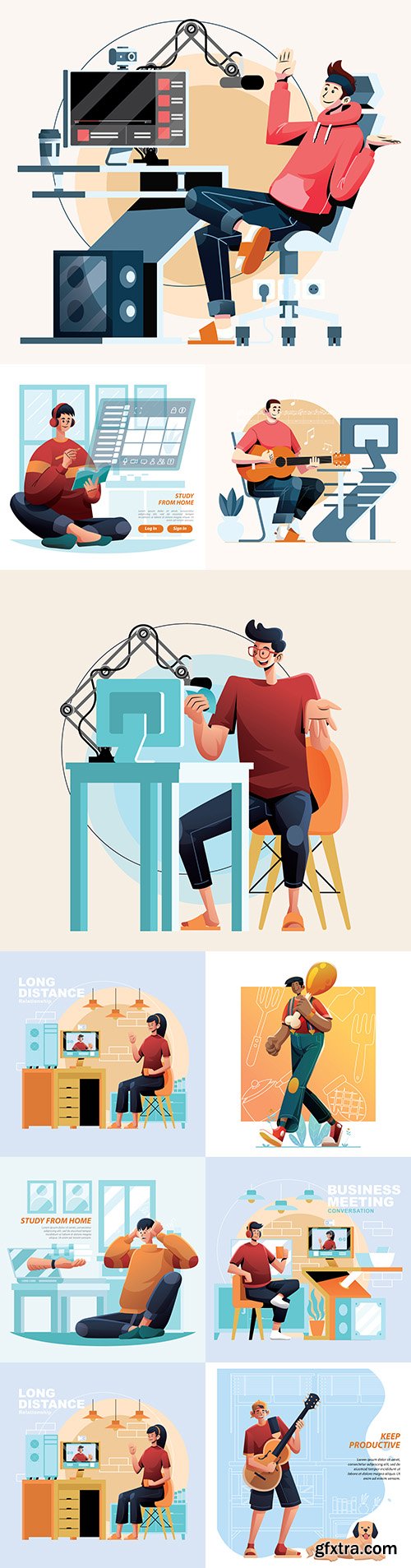 Live broadcast vlogger and study from home teacher gives assignment
