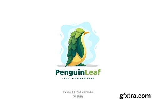 Penguin with Leaves Colorful Logo