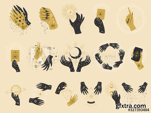 Vintage retro engraving style magic hand silhouette