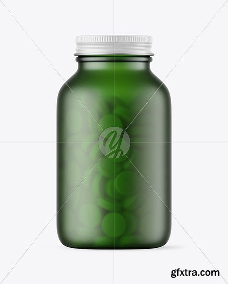 Frosted Green Glass Pills Bottle Mockup 59069